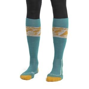 Dámské merino ponožky ICEBREAKER Wmns Ski+ Light OTC Alps 3D, Flux Green/Solar/Snow velikost: 41-43 (L)