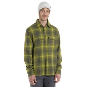 Pánská merino košile dlouhý rukáv ICEBREAKER Mens Dawnder LS Flannel Shirt Plaid, Loden/Bio Lime velikost: L